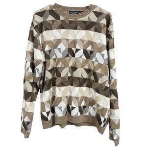 Crazy Horse Geometric‎ Pattern Sweater Knitwear Brown Beige Large